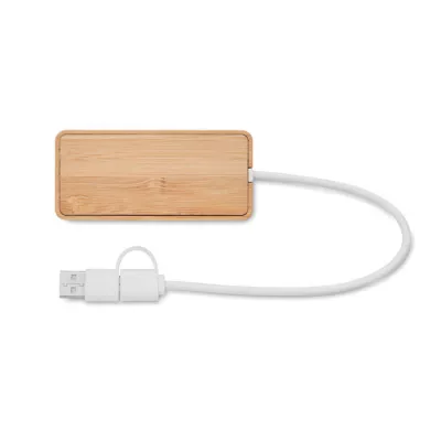Hub USB 3-portowy w bambusowej obudowie HUBBAM - Drewna (MO2143-40)