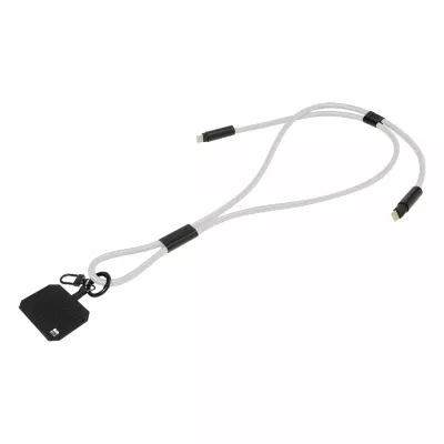 HolCharge smycz, uchwyt na telefon, kabel 60W RPET - biały (AP864133-01)