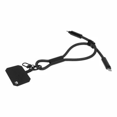 CuffCharge smycz na nadgarstek, uchwyt na telefon, kabel 60W RPET - czarny (AP864134-10)