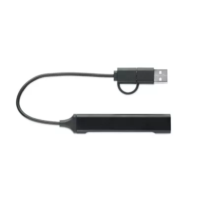 Hub USB 4-portowy z aluminium z recyklingu CURRENT - Czarny (MO2294-03)