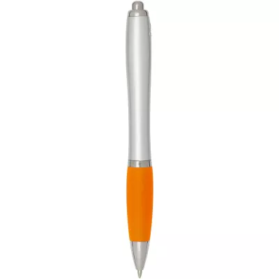 Nash długopis kulkowy z tworzyw sztucznych pochodzących z recyklingu z certyfikatem RCS, ze srebrnym korpusem i kolorowym uch - Pomarańczowy (10644931)