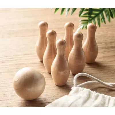 Mini kręgle z drewna sosnowego w woreczku BOLITO - Drewna (MO2434-40)