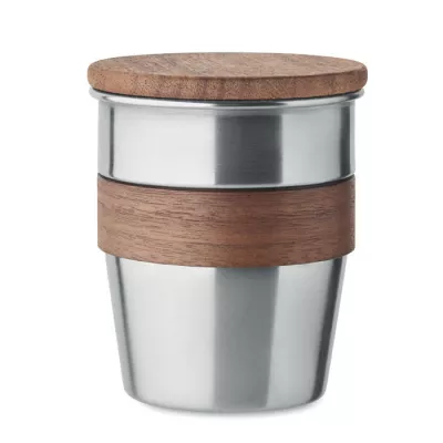 Kubek stalowy z pokrywką z orzecha 350 ml WALNUT - Srebrny Mat (MO2322-16)