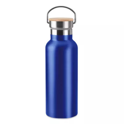 Termos dwuścienny z bambusową pokrywką 500 ml HELSINKI - Niebieski (MO9431-04)