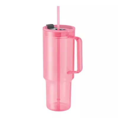 Kubek z RPET ze słomką 1200 ml MUGORA - Przezroczysty Rózowy (MO2964-31)