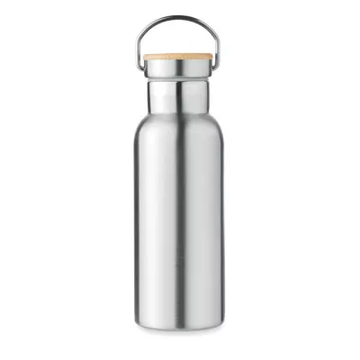 Termos dwuścienny z bambusową pokrywką 500 ml HELSINKI - Srebrny Mat (MO9431-16)