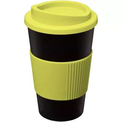Kubek termiczny z serii Americano® o pojemności 350 ml z uchwytem - Czarny-Limonka (21000204)
