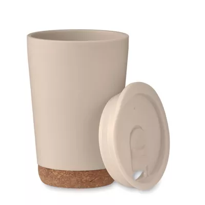 Kubek dwuścienny z korkową podstawą 300 ml CO - Bezowy (MO2446-13)