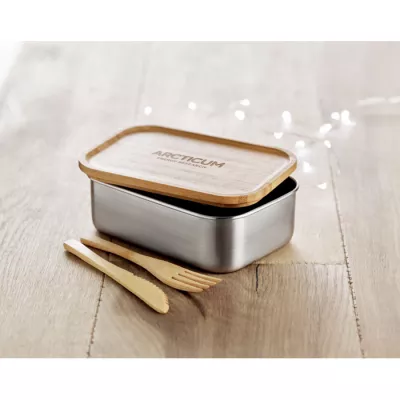 Lunchbox stalowy z bambusową pokrywką 600 ml SAVANNA - Drewna (MO9967-40)