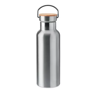 Termos dwuścienny z bambusową pokrywką 500 ml HELSINKI - Srebrny Mat (MO9431-16)