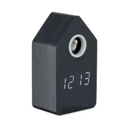 Zegar z kukułką z MDF z budzikiem CUCKOO BIRD - Czarny (MO2731-03)