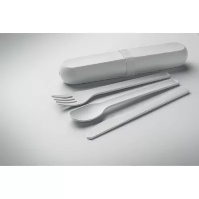Zestaw sztućców w etui z PLA BITEFUL - Bialy (MO2743-06)