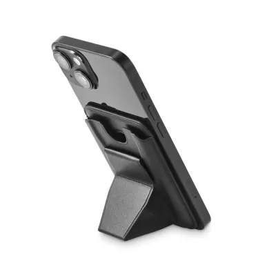 Etui na telefon magnetyczne z podstawką z PU LEAMAG - Czarny (MO2654-03)