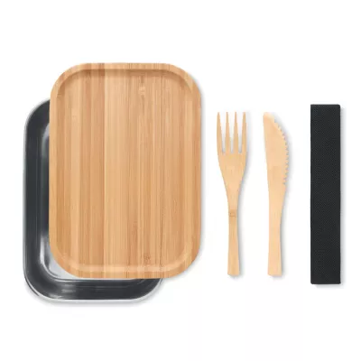 Lunchbox stalowy z bambusową pokrywką 600 ml SAVANNA - Drewna (MO9967-40)