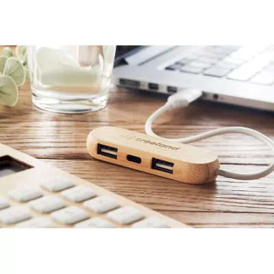 Hub USB-C 3-portowy w bambusowej obudowie VINA C - Drewna (MO6848-40)