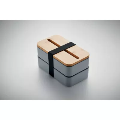 Lunchbox dwupoziomowy 2x400 ml ze sztućcami WINT - Petrol (MO2088-20)