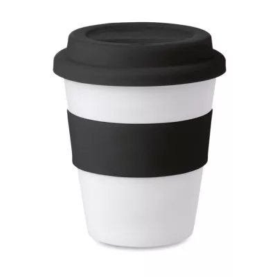 Kubek z PP z silikonową pokrywką 350 ml ASTORIA - Czarny (MO8078-03)