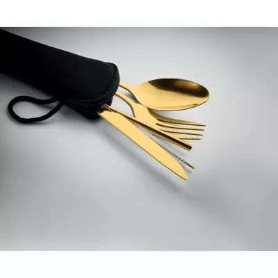 Sztućce stalowe ze słomką w etui 5 SERVICE - Matowy Zloty (MO6149-98)