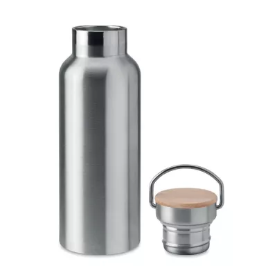 Termos dwuścienny z bambusową pokrywką 500 ml HELSINKI - Srebrny Mat (MO9431-16)