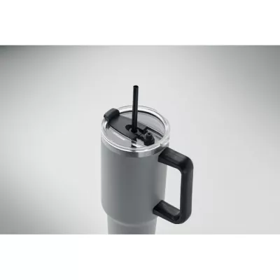 Kubek termiczny stalowy ze słomką 1200 ml SUMA - Szary (MO2327-07)