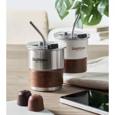 Kubek stalowy ze słomką 260 ml MATE - Srebrny Mat (MO2423-16)