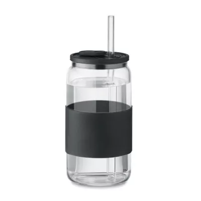 Kubek szklany borokrzemowy ze słomką 550 ml BOROSIP - Czarny (MO2506-03)