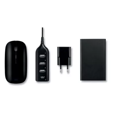 Zestaw akcesoriów z powerbankiem 4000 mAh POWERSET - Czarny (MO8827-03)