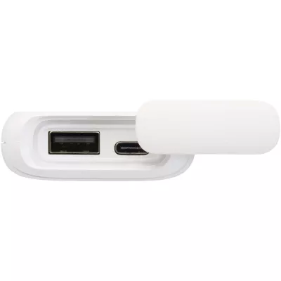 Alkes wodoodporny powerbank z karabińczykiem o pojemności 5000 mAh i mocy 12 W, wykonany z tworzyw sztucznych pochodzących z recyklingu - Biały (12447001)