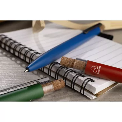 Długopis z recyklingowanego aluminium z korkowym przyciskiem KORIN - granatowy (19742-06)