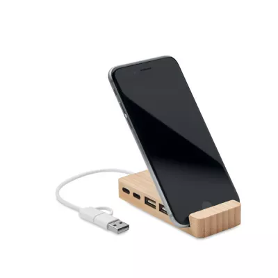Hub USB 4-portowy w bambusowej obudowie HUBSTAND - Drewna (MO2144-40)