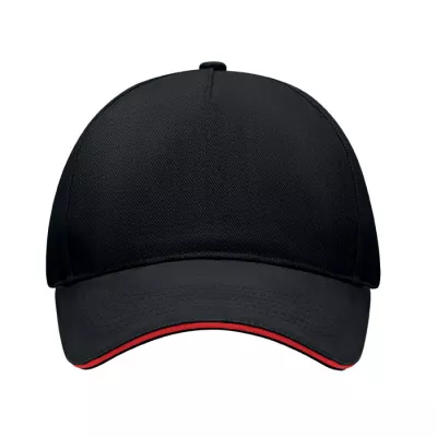 Czapka z daszkiem 5-panelowa 260 g/m² LONG BEACH SINGA - Czarny/Czerwony (MO6875-83)