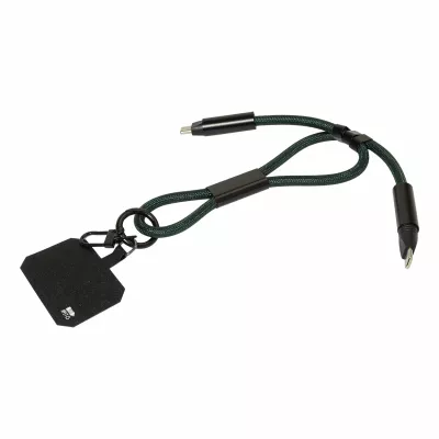 CuffCharge smycz na nadgarstek, uchwyt na telefon, kabel 60W RPET - ciemno zielony (AP864134-07A)