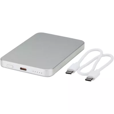 Powerbank Avis 5000 mAh z recyklingowanego aluminium posiadającego certyfikację RCS, z wbudowanym magnesem  - Srebrny (12444381)