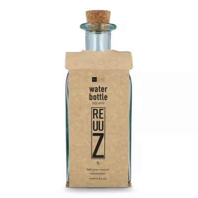 Butelka na wodę InSideOut Square z recyklingowanego szkła ReuuZ z korkiem 1 l - transparentny (LT57016-N0004)