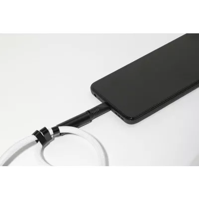 CuffCharge smycz na nadgarstek, uchwyt na telefon, kabel 60W RPET - biały (AP864134-01)