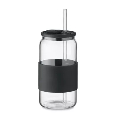 Kubek szklany borokrzemowy ze słomką 550 ml BOROSIP - Czarny (MO2506-03)