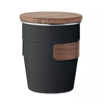 Kubek stalowy z pokrywką z orzecha 350 ml WALNUT - Czarny (MO2322-03)