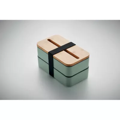 Lunchbox dwupoziomowy 2x400 ml ze sztućcami WINT - Miętowy Zielony (MO2088-77)