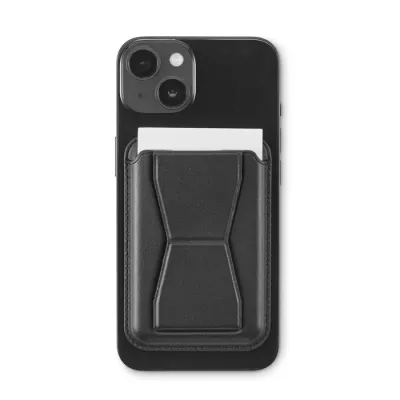 Etui na telefon magnetyczne z podstawką z PU LEAMAG - Czarny (MO2654-03)