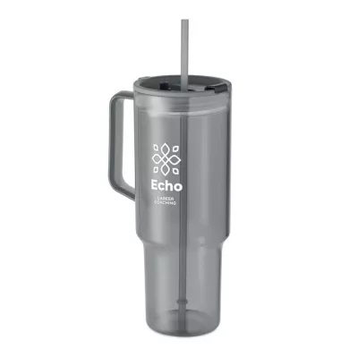 Kubek z RPET ze słomką 1200 ml MUGORA - Przezroczysty Szary (MO2964-27)
