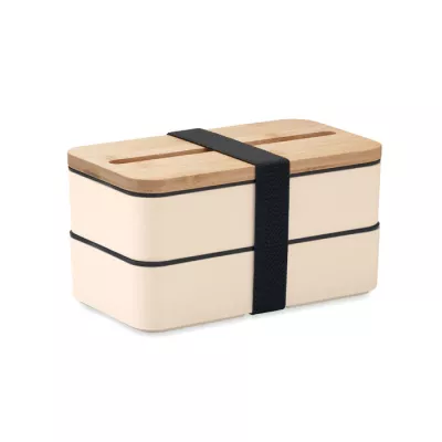 Lunchbox dwupoziomowy 2x400 ml ze sztućcami WINT - Bezowy (MO2088-13)