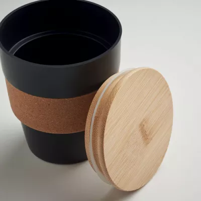 Kubek z PP z korkową opaską 300 ml GALAO - Czarny (MO6981-03)