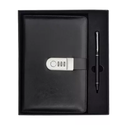 Zestaw notes z szyfrem i długopis Windsor - czarny (R02336.02)