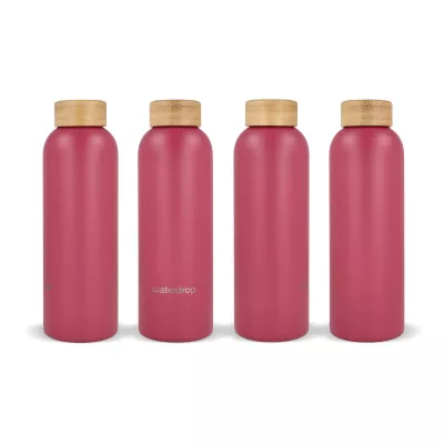 Butelka ze stali nierdzewnej Waterdrop z bambusową nakrętką 600 ml - ciemnoróżowy (LT47002-N0078)