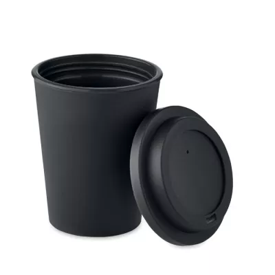 Kubek dwuścienny z PP z ustnikiem 300 ml NOLA - Czarny (MO6582-03)