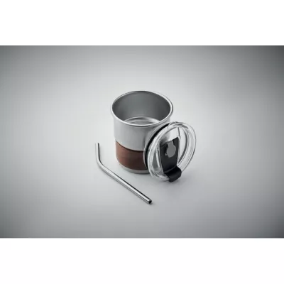 Kubek stalowy ze słomką 260 ml MATE - Srebrny Mat (MO2423-16)