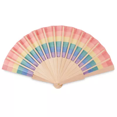 Wachlarz drewniany z tęczowym wzorem BOWFAN - Wielokolorowy (MO6446-99)