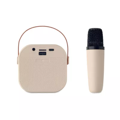 Zestaw karaoke z głośnikiem 5W i mikrofonem KARASET+ - Bezowy (MO2665-13)