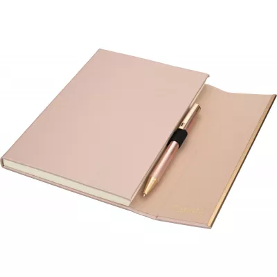 Notatnik A5 ze skóry z recyklingu, w linie z długopisem metalowym CrisMa MAGGIE - miedziany (2476395)