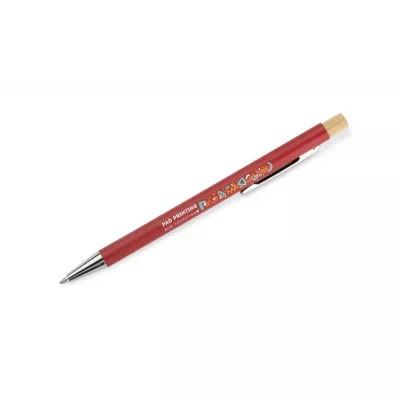 Długopis metalowy z bambusowym przyciskiem KIVO - czerwony (19732-04)